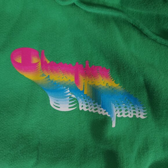 Champion Reverse Weave Oversized Green Neon Logo Hoodie Mens Medium Adult - Picture 9 of 16